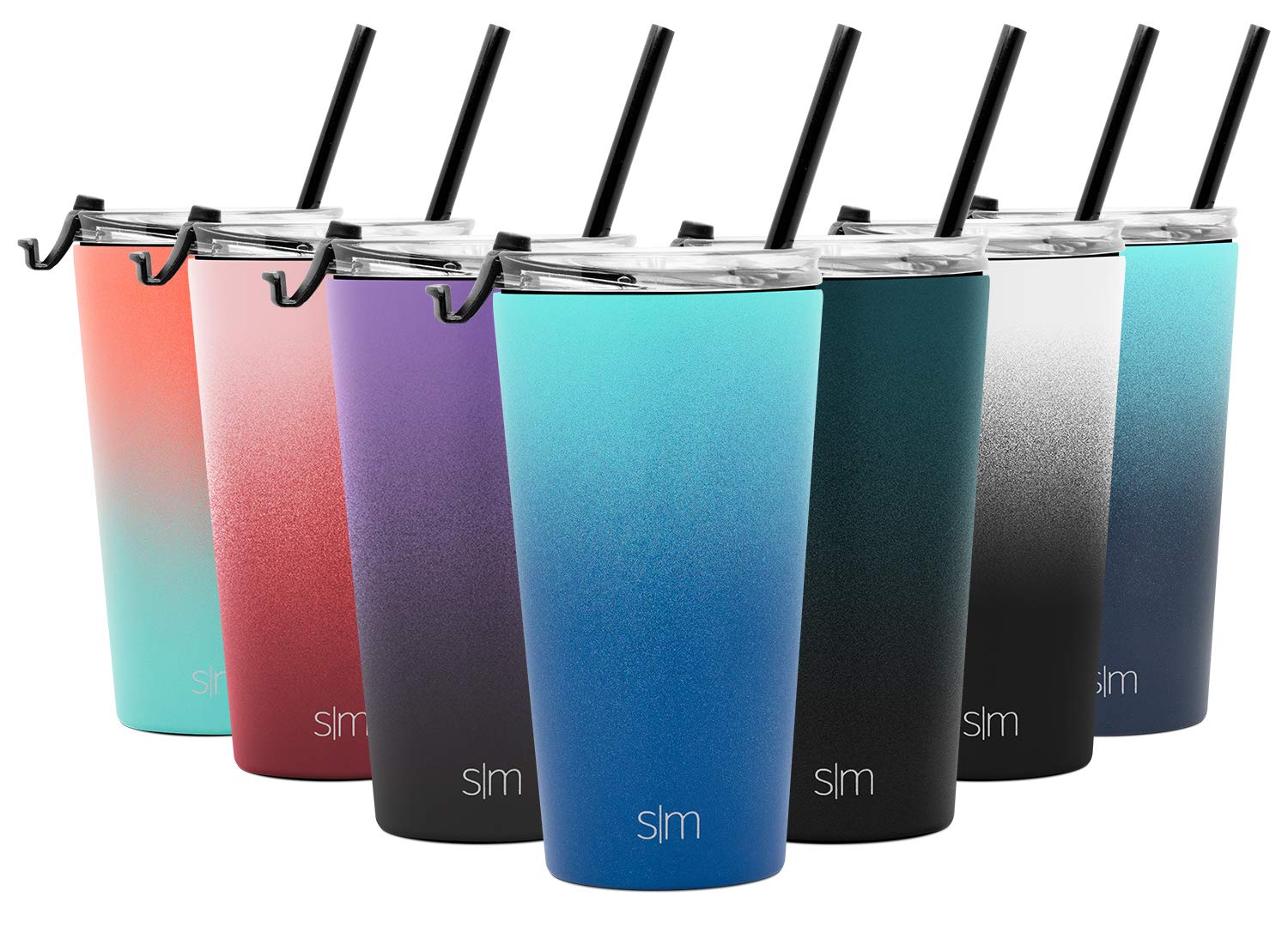 Simple Modern Classic Insulated Tumbler with Straw and Flip or Clear Lid Stainless Steel Water Bottle Iced Coffee Travel Mug Cup, 16oz, Ombre: Pacific Dream