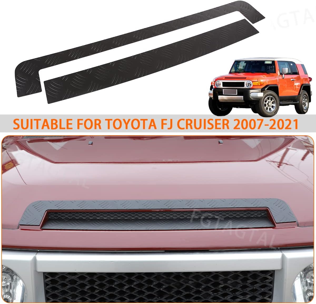 Hood Vent Trim Compatible with Toyot@ FJ Cruiser 2007-2021, Front Hood Bezel Trim Molding, Front Engine Hood Air Intake Grille Cover Accessories