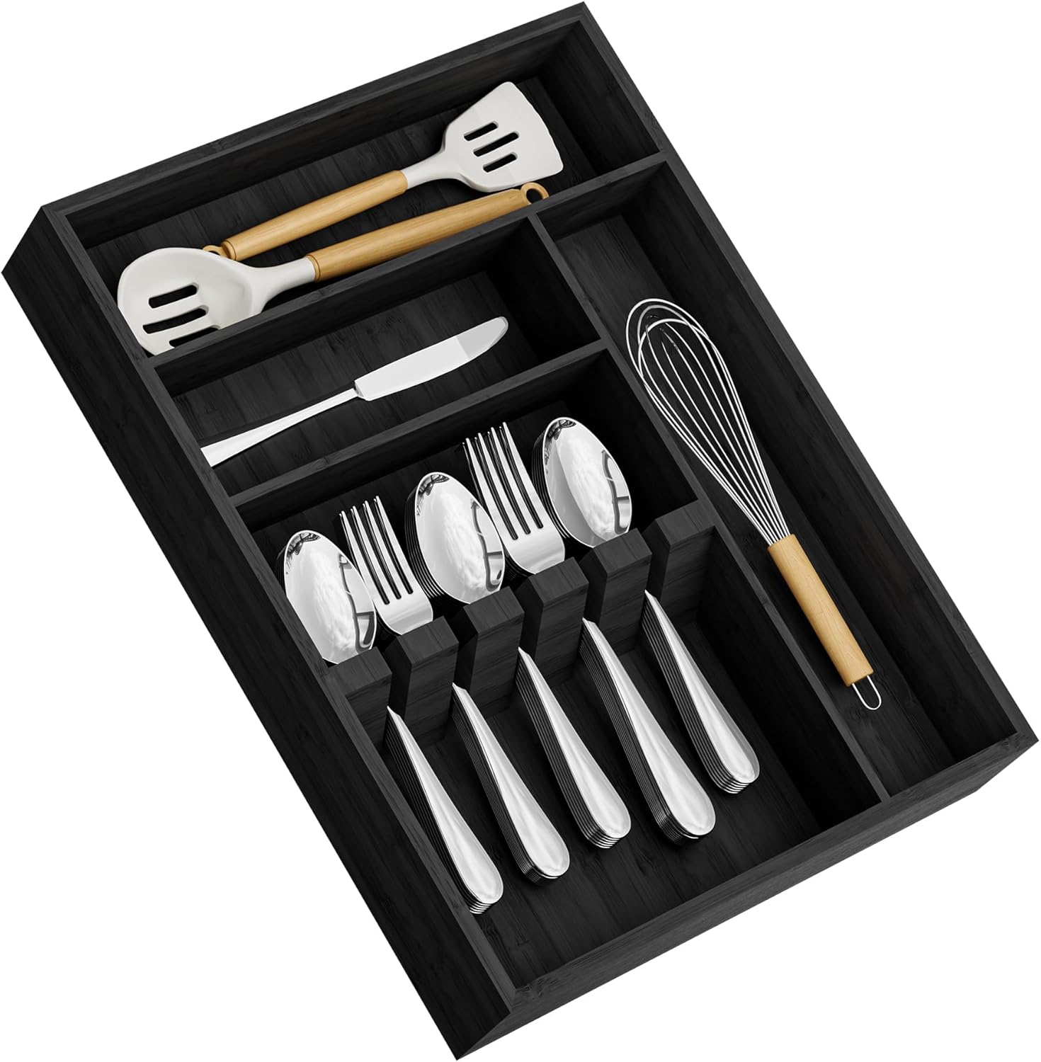 Yofidra Bamboo Silverware Organizer 16.3 Inch, Black