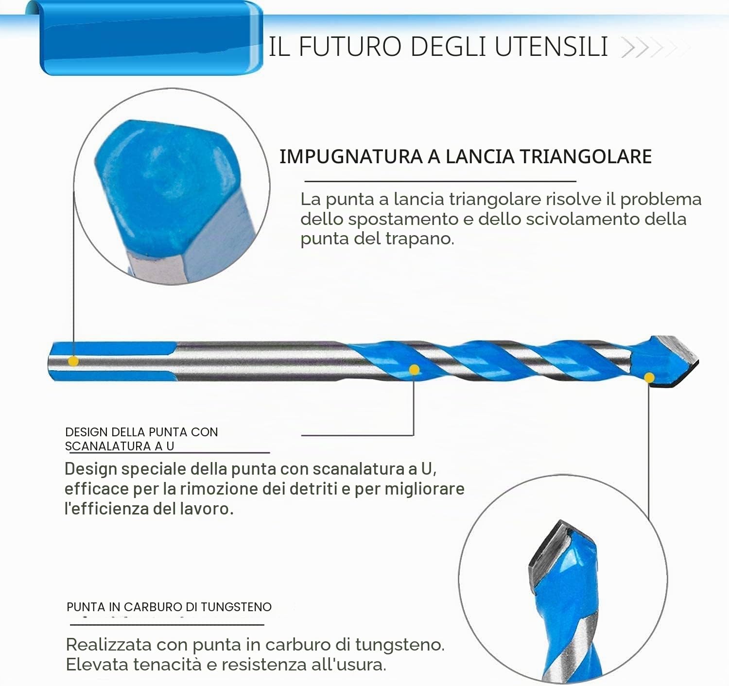 LATERN 10 pezzi Set di punte da trapano in Metallo duro di professionali per Muratura, Mattoni, Piastrelle, Legno, Plastica, Lamiere Metalliche (6, 8, 10, 12 mm)