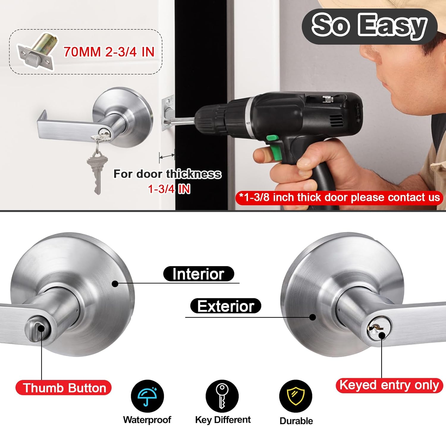 NEWBANG Grade 1 Commercial Door Entry Lock，with ADA ，UL Listed, 3-Hour Fire Rated Tested and Door Lever 1000000 Times Duariblity Turn Test, Satin Chrome Finish,GRD1-71ET-1P