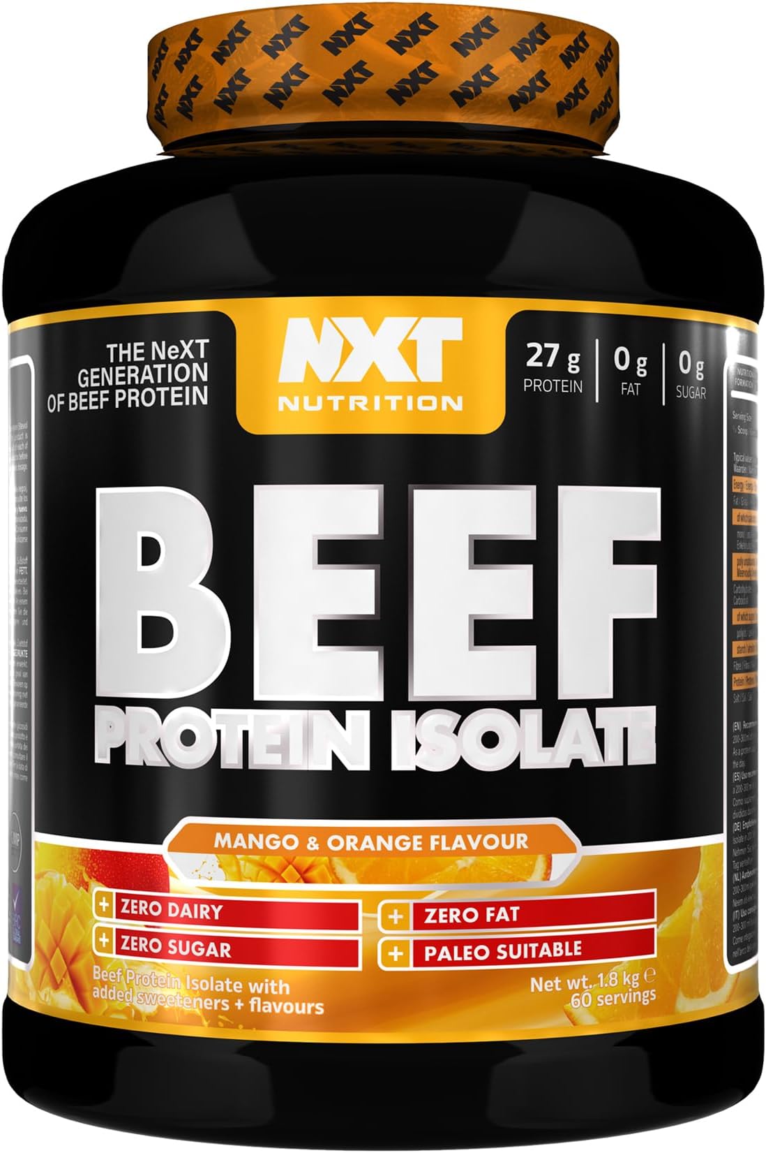 Beef Protein Isolate Powder - Protein Powder, Alternative to Whey Protein and Vegan Protein Powder, Halal, Lactose, Dairy, Gluten, and Soy Free - 1.8Kg Orange Mango