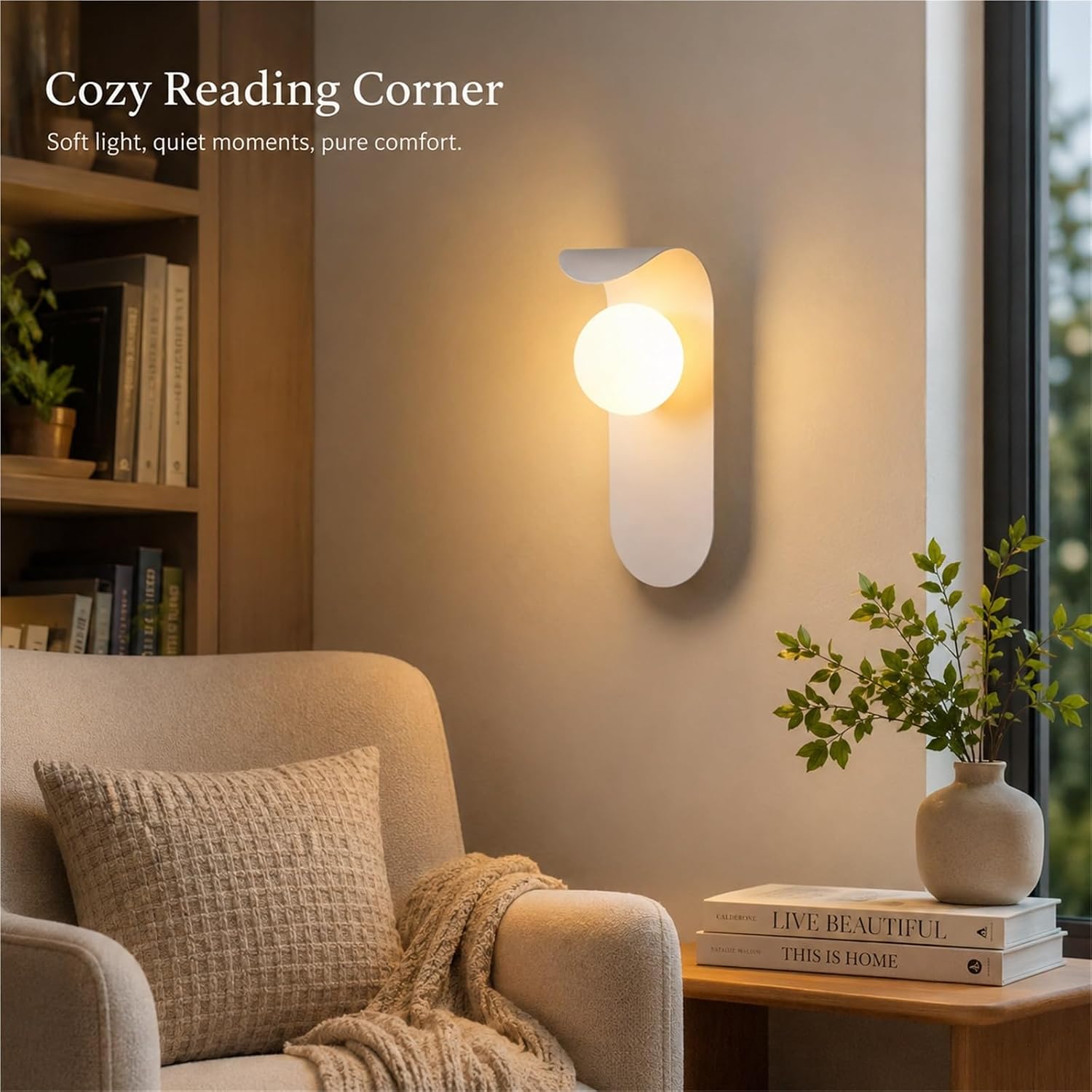 Indoor Wall Light, 9.8" Modern White, Wrought Iron Glass Bedside | Space Saving Attachment Casts Focused Lighting for Bedrooms, Lounges, Hallways and Studies, for Daily Comfort