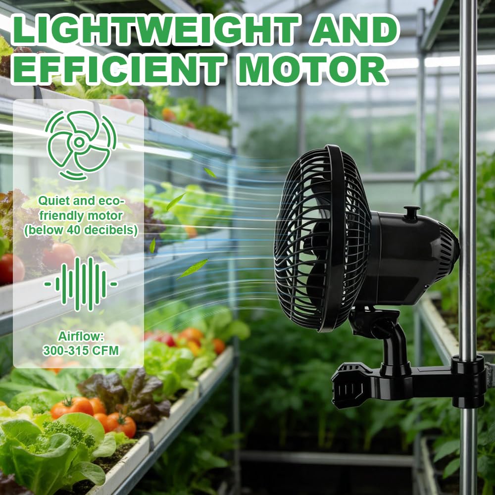 Grow Ventilator mit Clip 2 Geschwind, Oszillierender Klemmventilator zur Befestigung an Grow Tent-Stangen, Leise Grow Lüfter, Perfekt für Zelt Growzelt Grow Tent