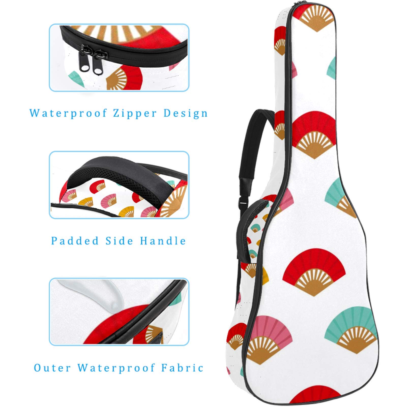 Bolsa para guitarra impermeable con cremallera suave para guitarra, bajo, acústico y clásico, para guitarra eléctrica, diseño de abanico español, azul, rojo, rosa, amarillo