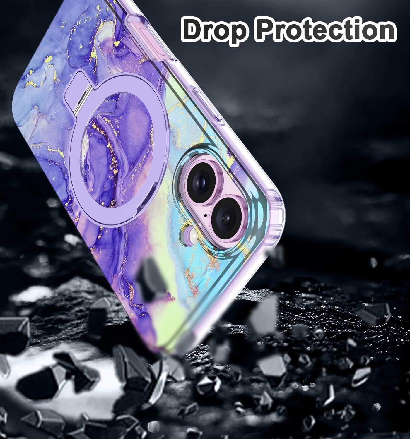Lamcase for iPhone 17 Case with Magnetic Invisible Ring Stand [Compatible with MagSafe], Full Body Rugged Slim Women Men Girl Shockproof Marble Pattern Design Case, Violet