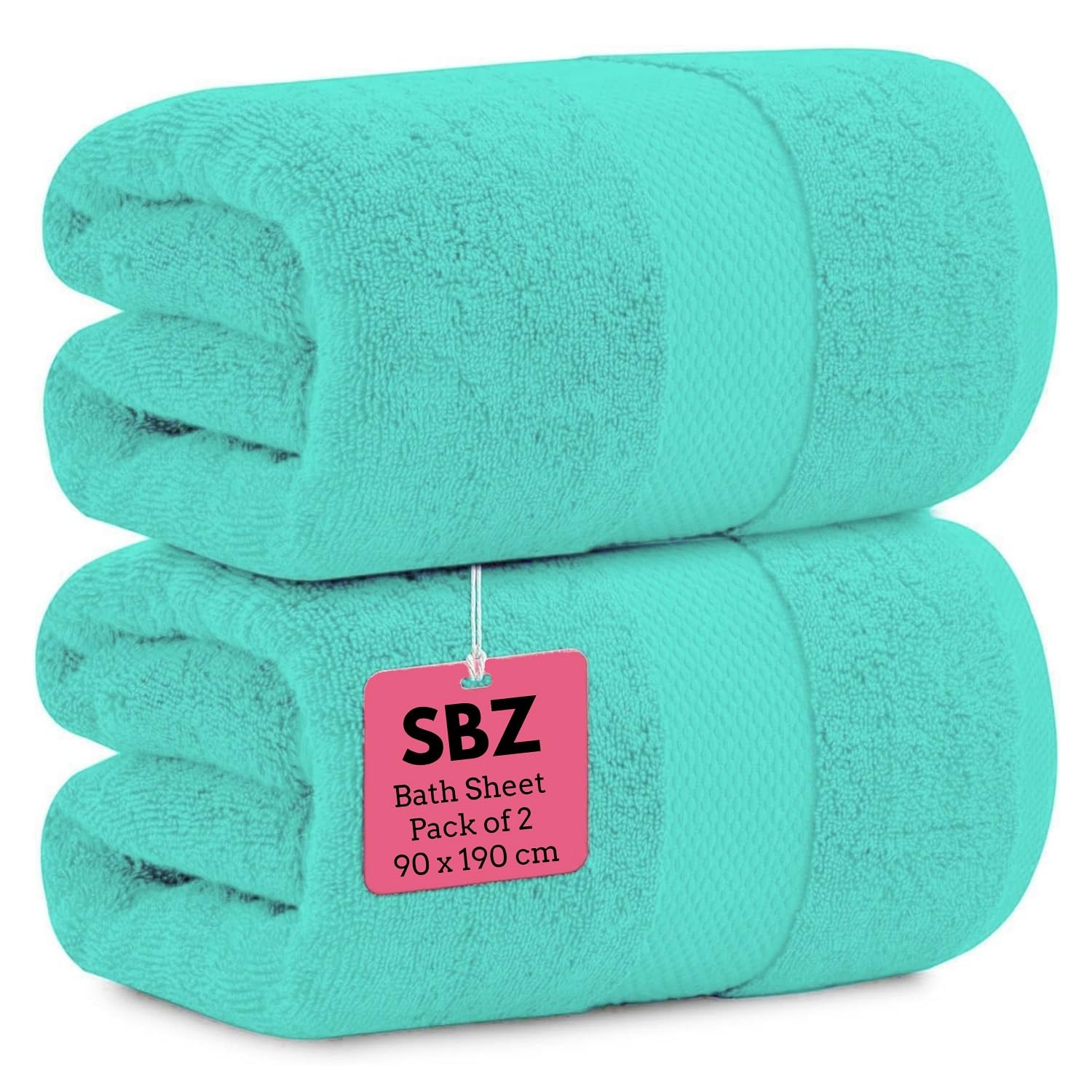Luxury Extra Large Jumbo Bath Sheet (100% Egyptian Cotton, 600-GSM) Premium Quality Super Soft Bath Towels Set Quick Dry and Highly Absorbent Gym, Spa Towel 90 x 190 cm (2, Aqua/Mint)