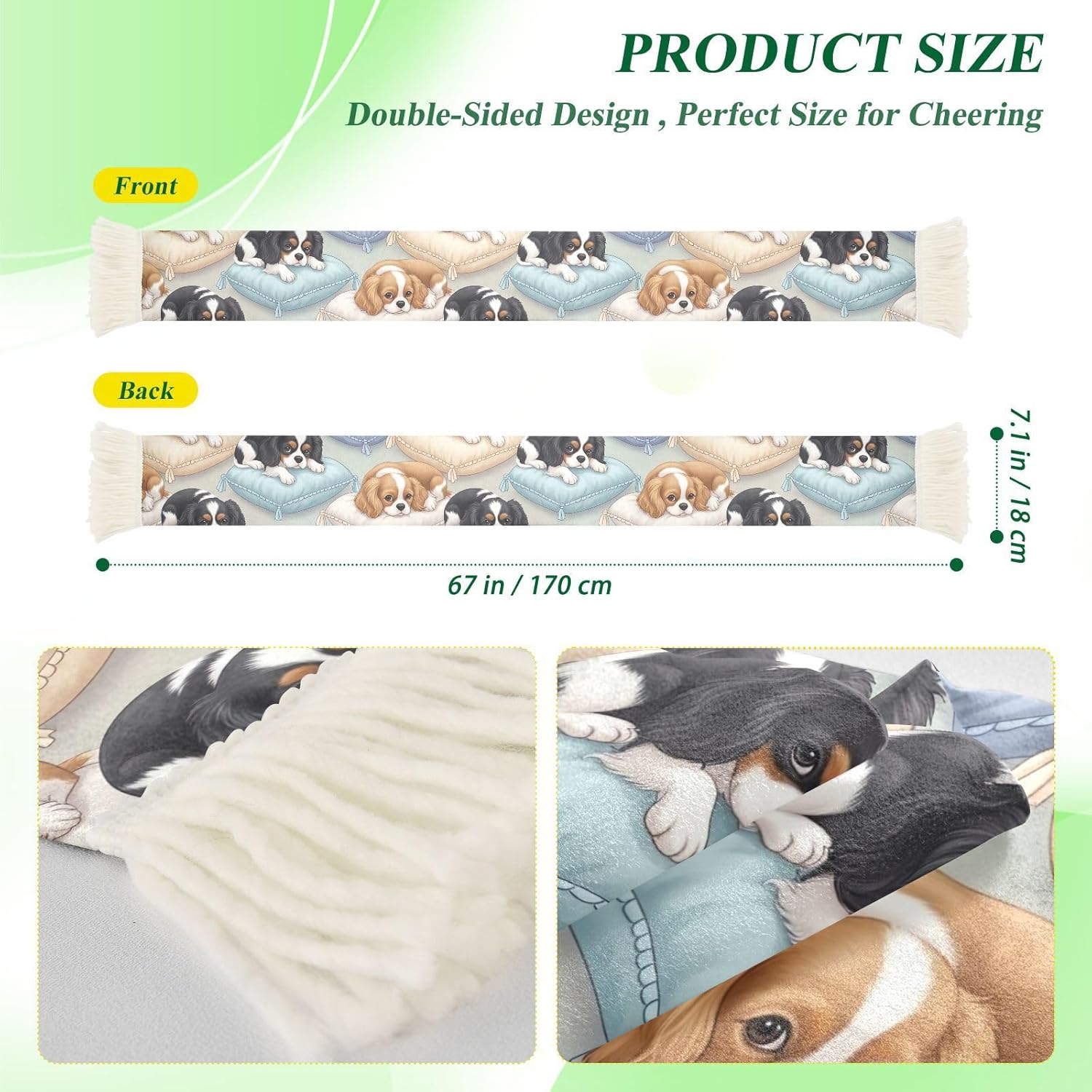 CHIFIGNO Cute Dog Sports Fan Scarf Towel, Soft Polyester Cheering Scarf for Soccer Games, Quick Dry Sweat Absorbent Rally Towel