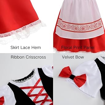 Kids Little Red Riding Hood Costume Storybook Character 3PCS Halloween Cosplay