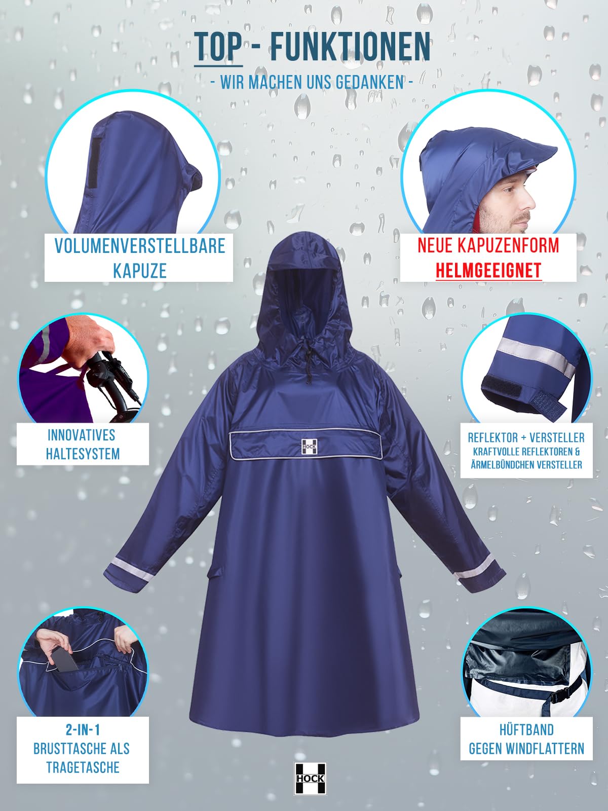 HOCK E-bike Poncho Poncho con maniche Unisex - Adulto