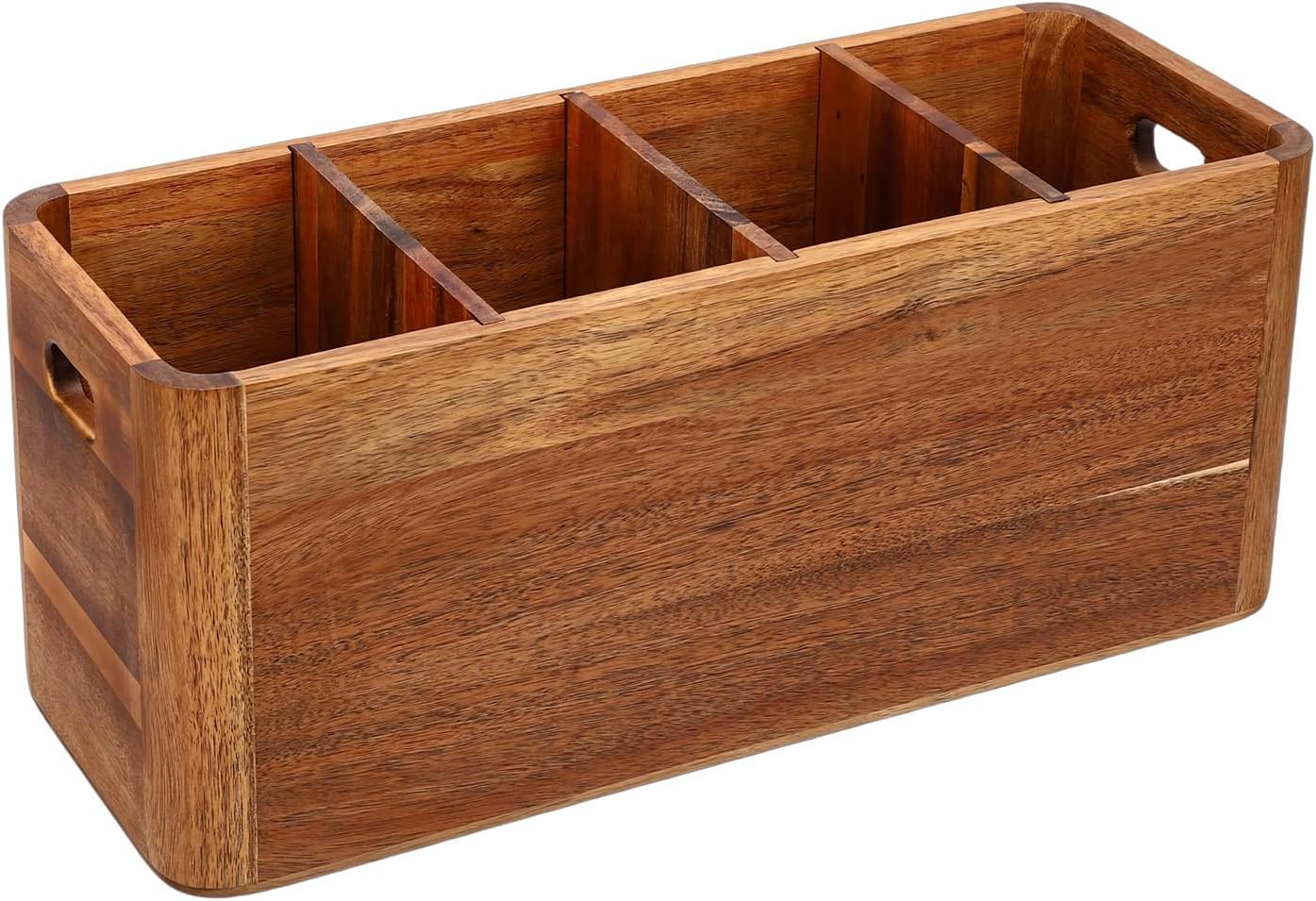 Kitchen Utensil Holder, 4 Compartments Wooden Utensil Organizer Countertop Cooking Utensils Crock for Silverware Spoon Spatula