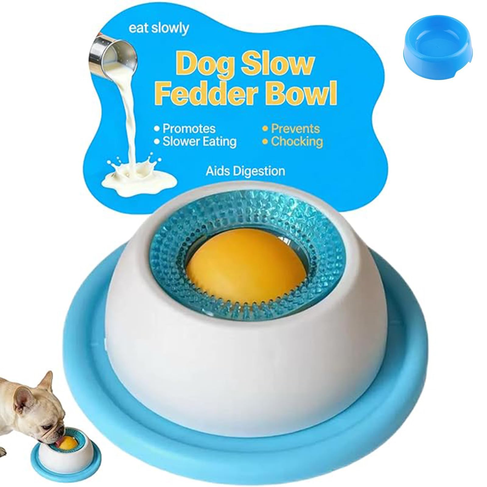 Dog Licker Ball In a Bowl, Snack Spin Dog, Pet Lick Bowl for Dogs, Non-Slip Slow Feeder Sphere for Wet Food & Liquid Treats, Interactive Enrichment Toy for Calming Feeding And Stress Relief (Blue)