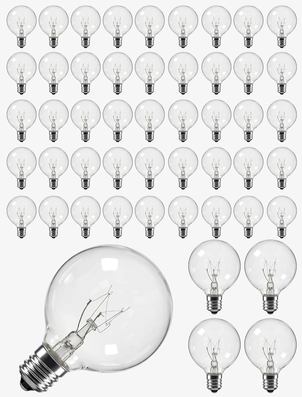 50 Pack G40 Replacement Bulbs for Outdoor String Lights, 5W Clear Incandescent Globe Bulbs with E12 Base, Dimmable Patio & Backyard Decor