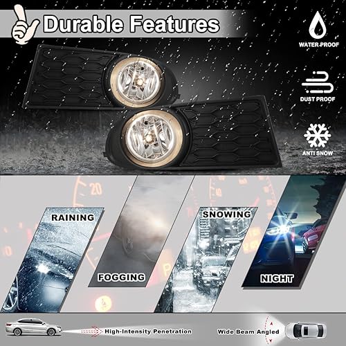 Miniatura 3 de Juego de luces antiniebla para Dodge Journey 2010-2020 con bombilla + cubierta de bisel negro, montaje de lámparas antiniebla de conducción de