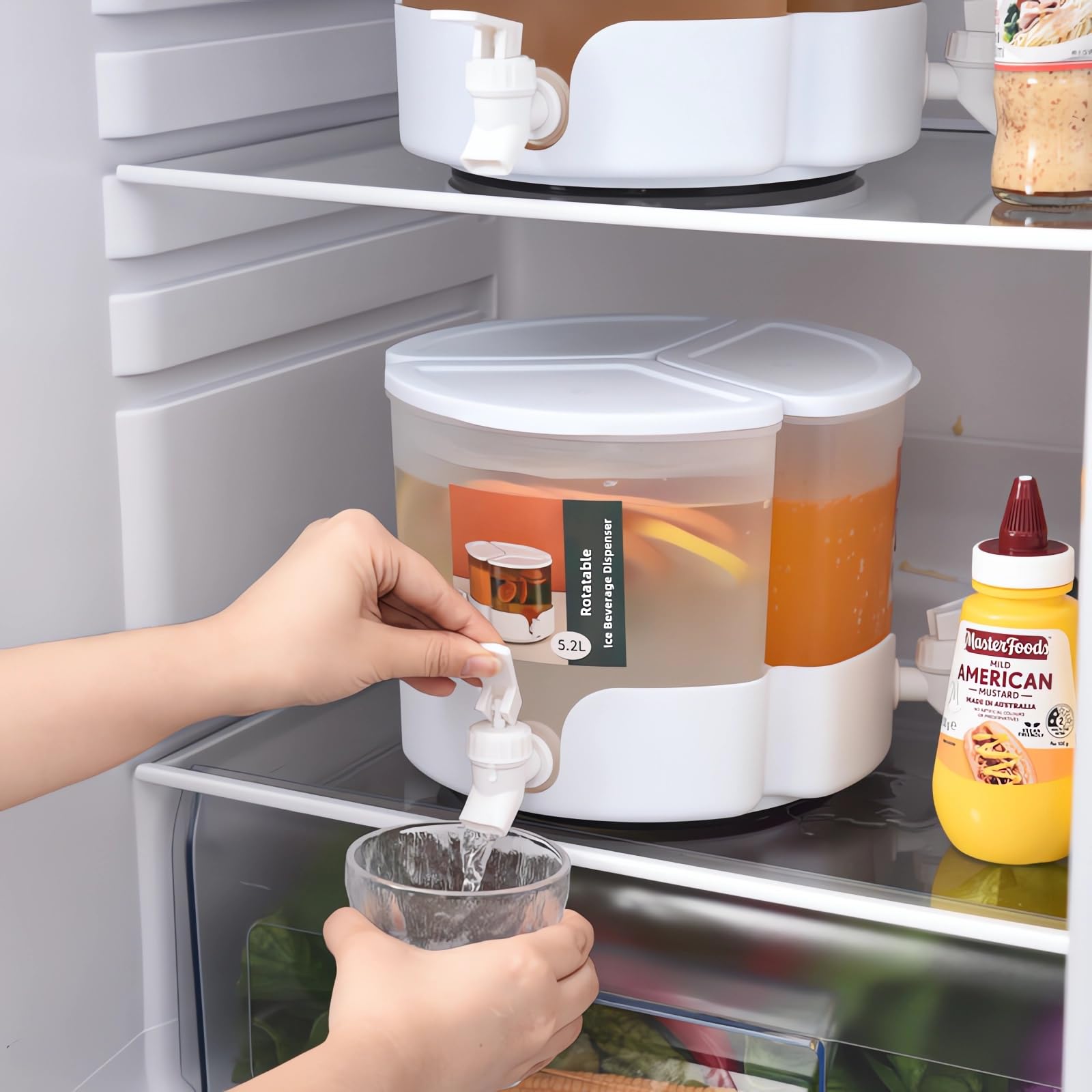 Amazon.com: Dispensador giratorio de bebidas de 1.3 galones, 3 rejillas  desmontables, enfriador de agua PP con tapa y espita para frutas, jugo de  hielo, café, leche, té, hervidor de agua : Hogar