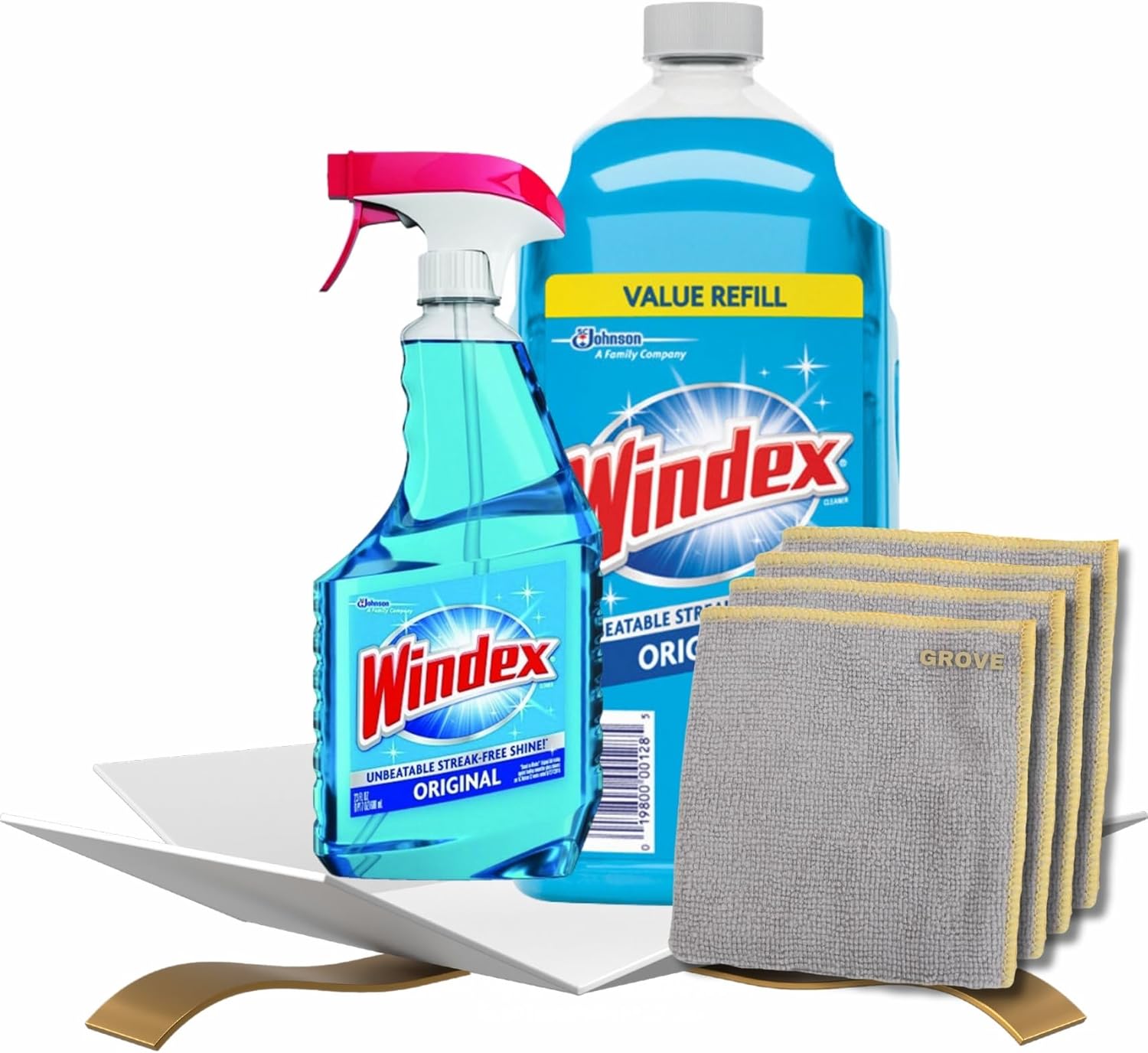 Original Glass Cleaner Spray 23 oz + 67.6 oz Glass Cleaner Refill Bundle with Microfiber Cloth - Glass Cleaner Spray - Window Cleaner - Mirror Cleaner - Streak-Free Shine Cleaning Spray - (6 Items)