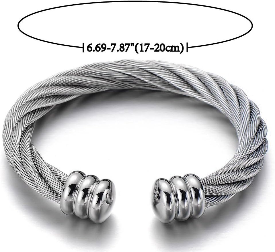COOLSTEELANDBEYOND Large Elastic Adjustable Steel Twisted Wire Cuff Bangle Bracelet for Men Women - Image 4