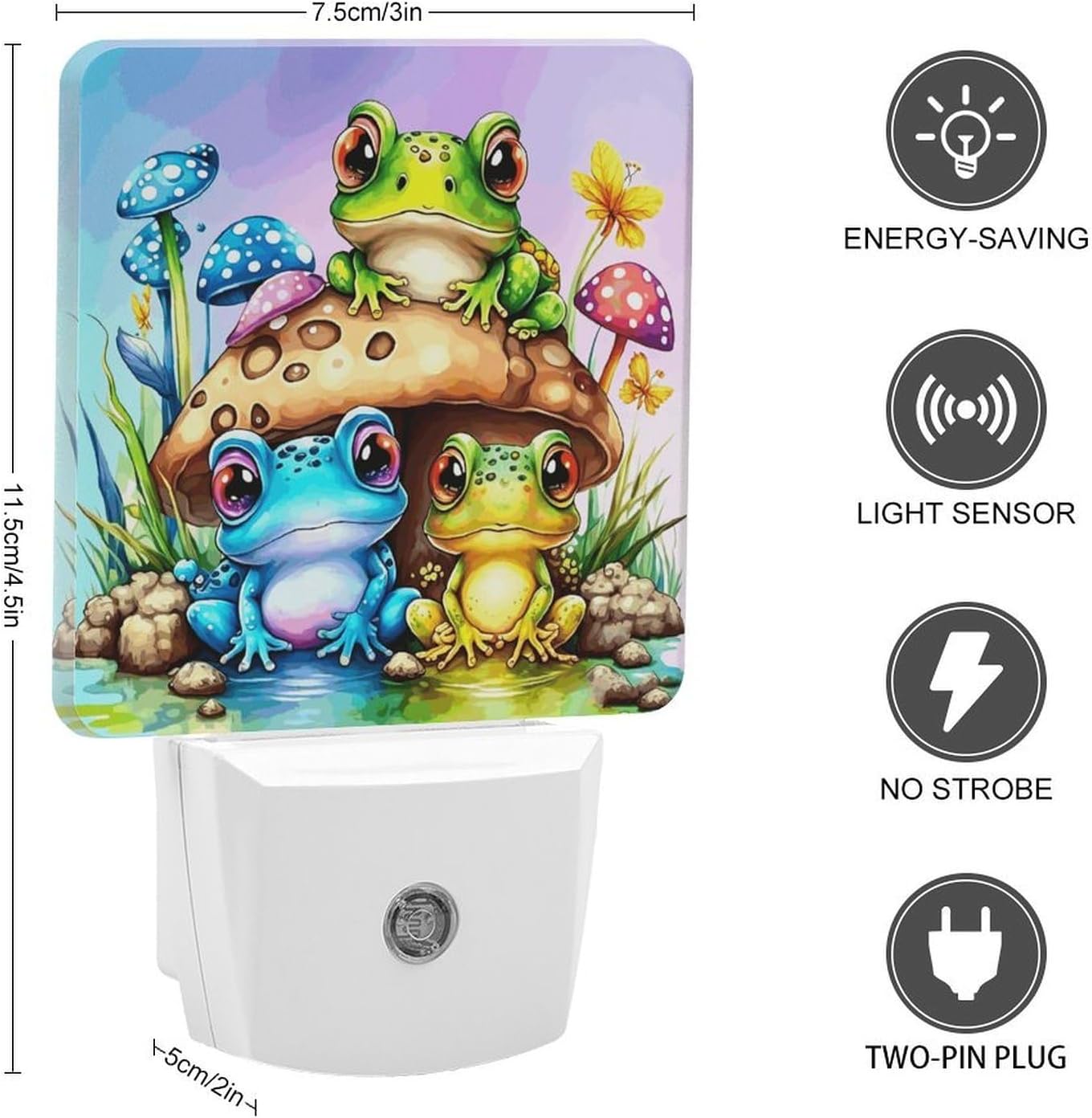 Mushroom Frog LED Night Light Plug-In Wall Nightlight, Decor 11.5x7.5x5cm image 2