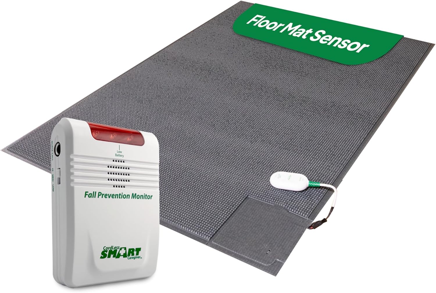 Smart Caregiver Cordless Monitor with Cordless 24in x 36in Gray Floor Mat - Get to Them so They Don't Walk Alone!