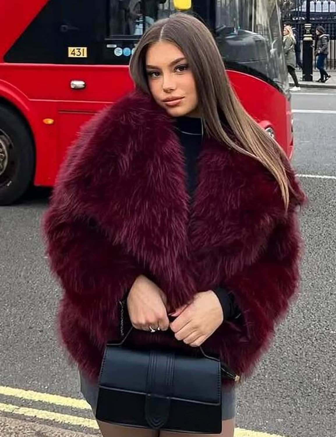 Kissonic Women Faux Fur Coat Long Sleeve Lapel Open Front Shaggy Furry Jacket Warm Fluffy Short Outwear - Image 4