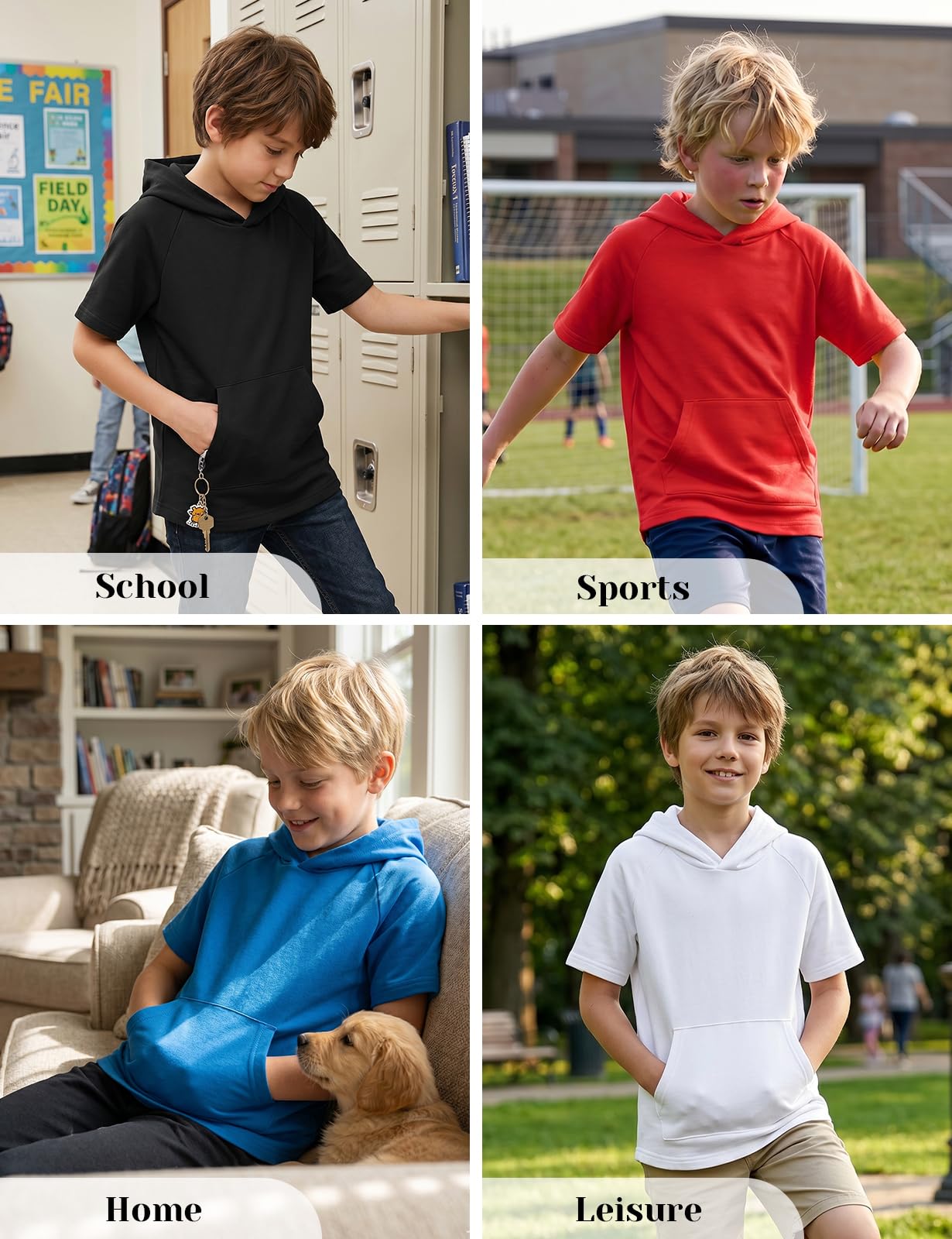 Spring&Gege Sweat à capuche léger à manches courtes pour garçon - Décontracté - Solide - Avec poche