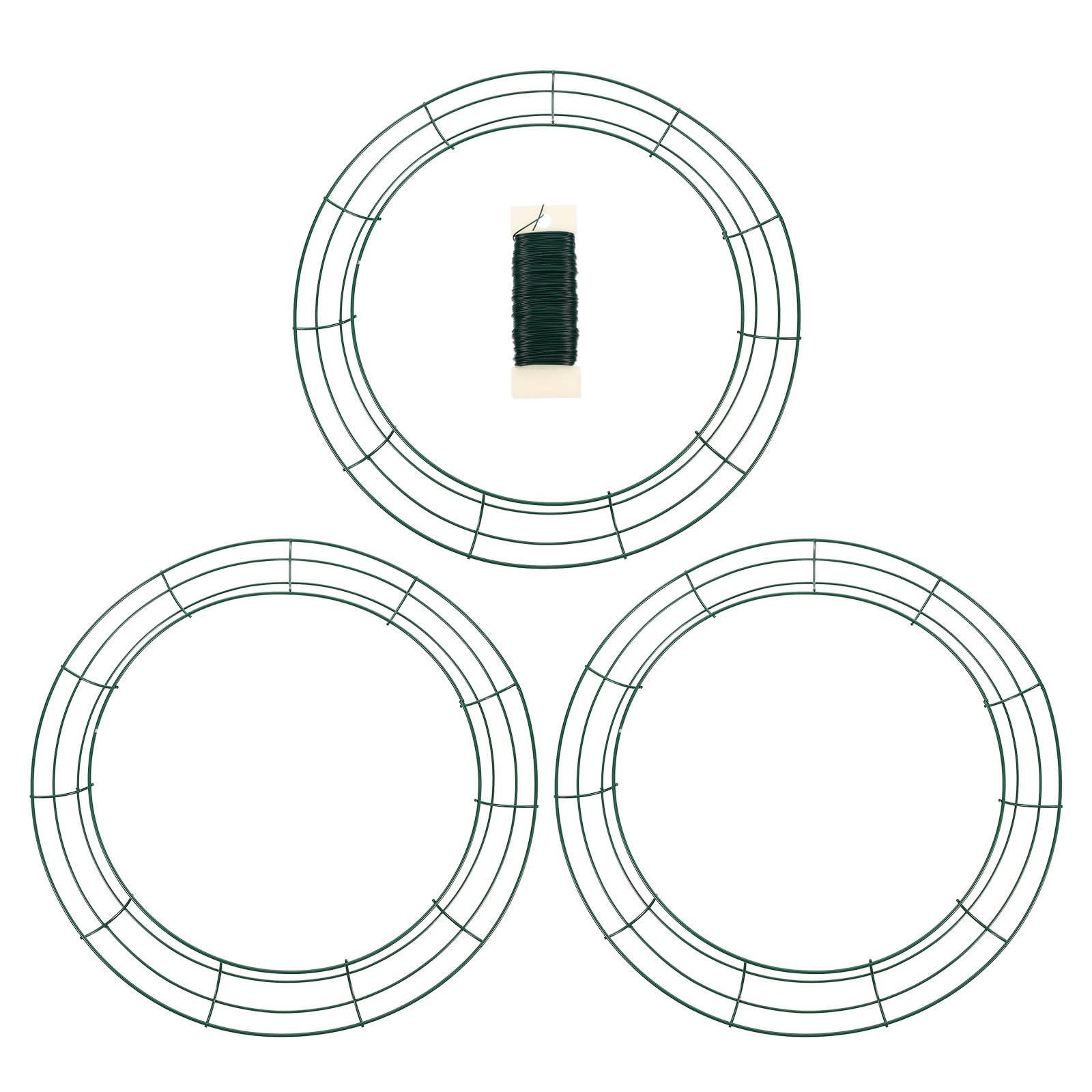 3 Stück Grünes Selbstgemacht Runder Kranzring aus Eisen mit 1 Rolle Blumenwickeldraht Langlebig und Bruchsicher für Terrassen und Innenraumdekoration zu Weihnachten