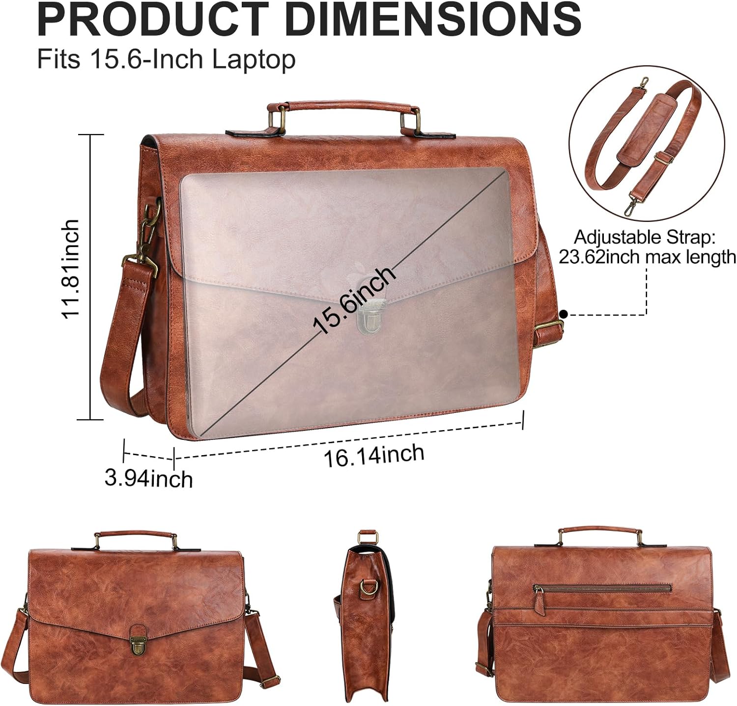 ESTARER Mens Leather Briefcase 15.6 Inch Laptop Messenger Bag, Computer Shoulder Bag Professional Office Satchel for Work Business, Brown