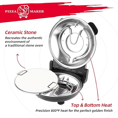 Miniatura 2 de KLAIF Horno eléctrico de pizza de encimera de 12 pulgadas con piedra de cerámica, control de temperatura ajustable doble, incluye 4 herramientas