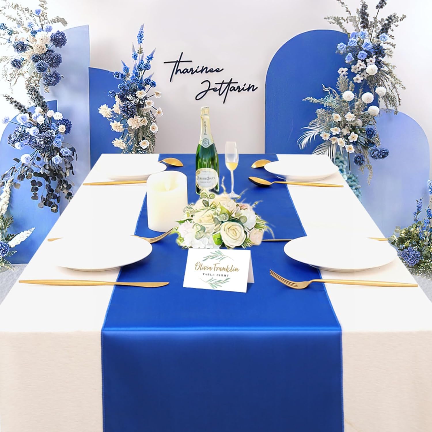 B-COOL Navy Table Runner Satin Table Runners Birthday Table Runners Silk Smooth Fabric for Banquet Wedding Party Decorations 20 Pack 12x108 inch