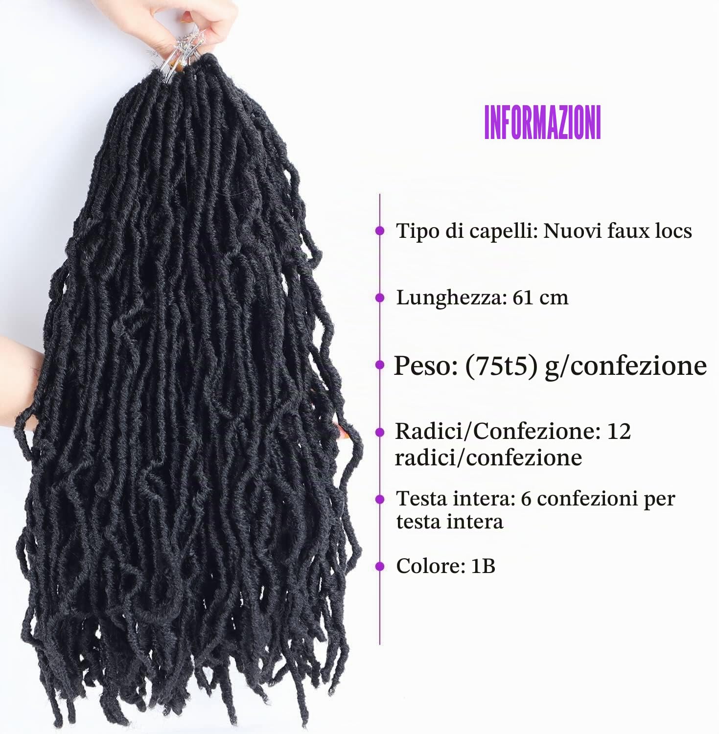 Faux Locs - Extension di capelli all'uncinetto, 61 cm, Nuovi Locs Morbidi, 6 confezioni/lotto di extension per capelli ricci ondulati pre-loop Faux Locs Goddess in fibra sintetica (61 cm