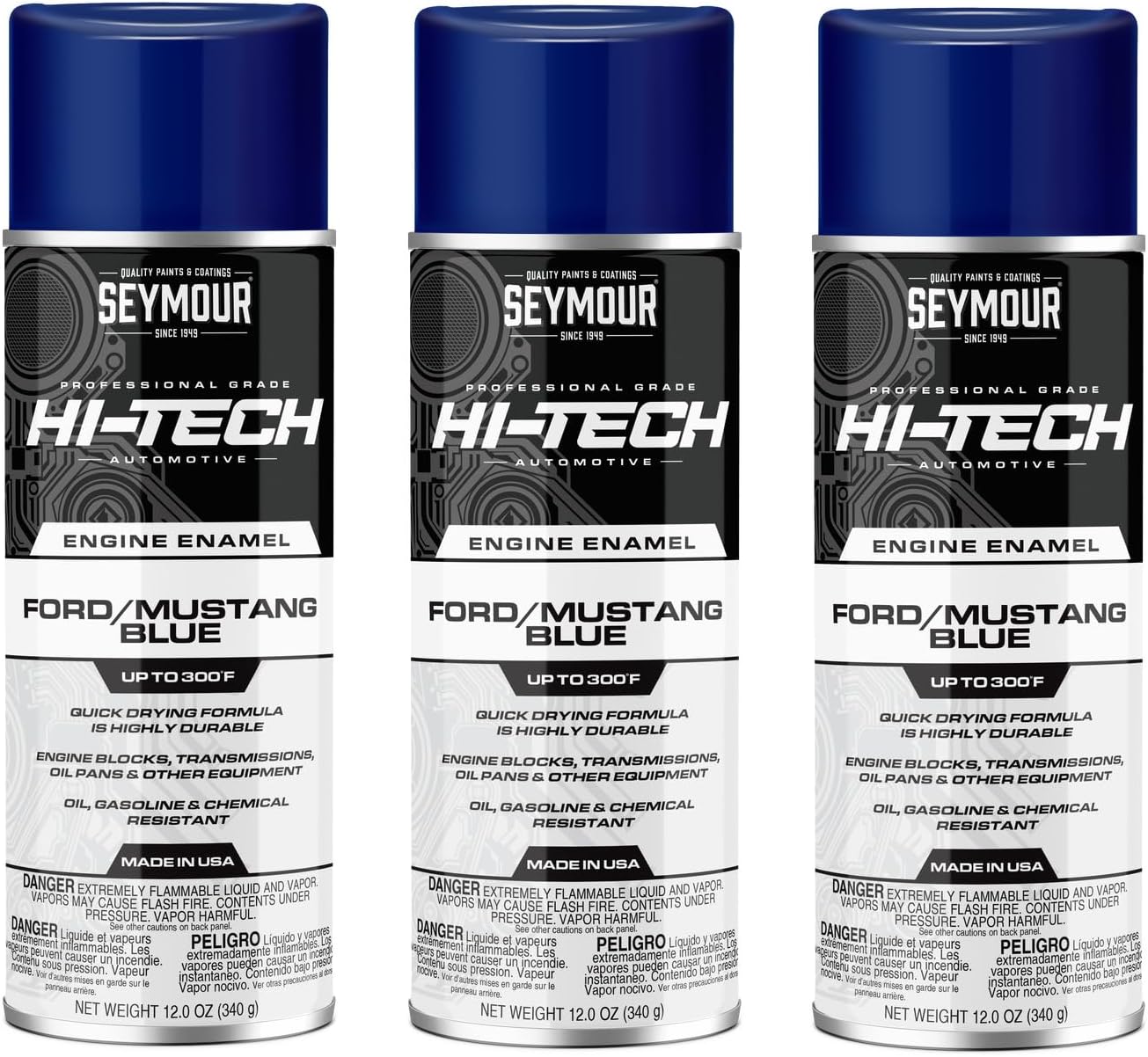 EN-56 Hi-Tech Engine Enamel Spray Paint – Ford Mustang Blue (12 oz) | 3-Pack High-Temp Coating