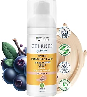 Celenes by Sweden Fluido Protector Solar Facial, Herbal Toque Seco con Color SPF 50-50ml - Protección de Amplio Espectro para Todo Tipo de Piel, Protección contra la Luz Azul, Resistente al Agua
