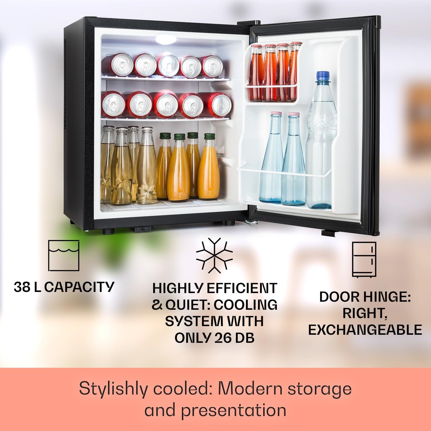 KLARSTEIN Happy Hour 38L Mini Fridge interior with adjustable shelves