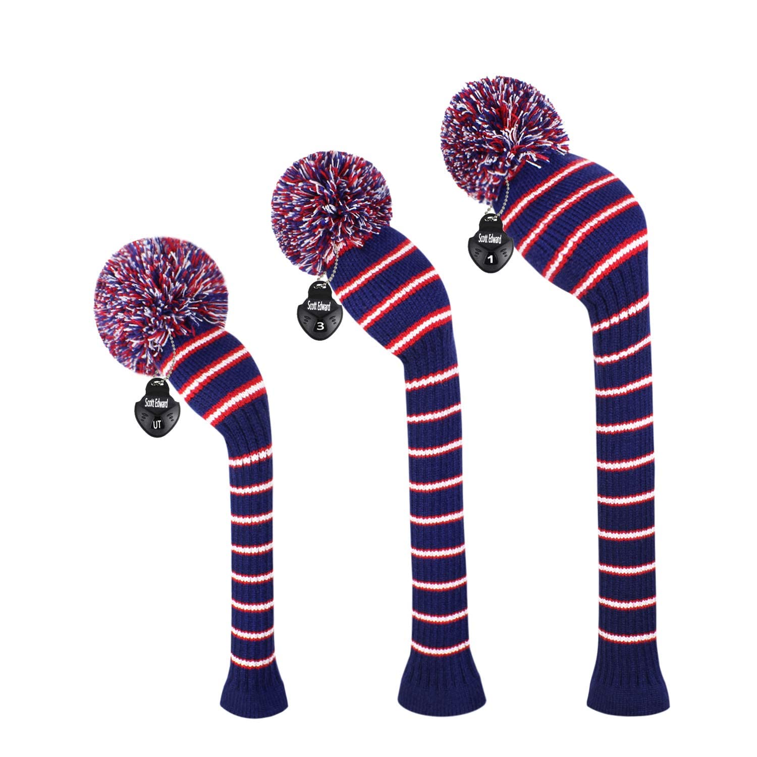 Scott Edward Golf Headcovers for Woods Set of 3 Fits Well Driver(460cc) Fairway Wood and Hybrid(UT) The Perfect Change for Golf Bag Classic Striped
