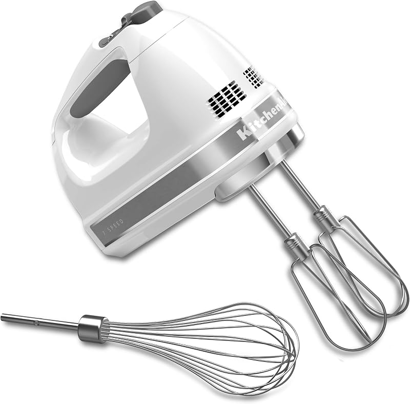 Batidora de mano de 7 velocidades, KHM7210, blanca | 7 velocidades, accesorio pro whisk, batidora turbo de acero inoxidable II, cable giratorio bloqueable, accesorios aptos para lavavajillas