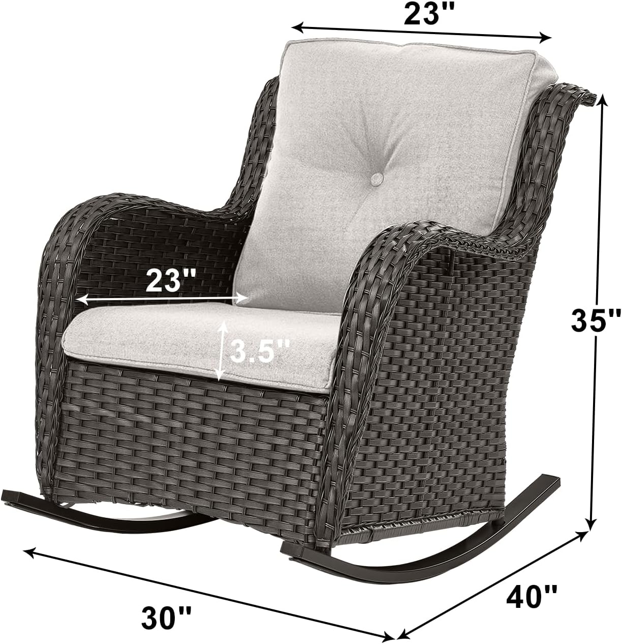 Rilyson Patio Chairs Outdoor Rocking Chair - 2 Piece Wicker Rattan Rocker Chairs Set with High Back and Deep Seating for Porch Deck Garden Backyard(Brown/Beige)