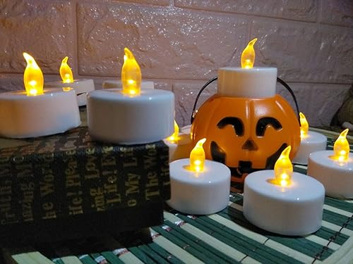 Miniatura 5 de YIWER Juego de 24 velas de té con pilas, sin llama, parpadeantes, realistas, con luz amarilla cálida, para festivales, fiestas, Halloween, ambiente