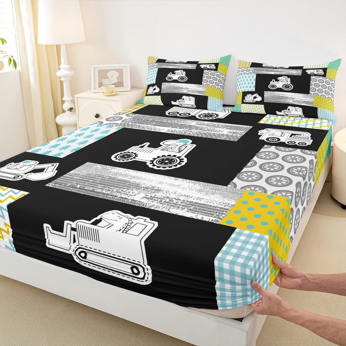 Feelyou Queen Size Construction Truck Bed Sheet Set | Kids Excavator Tractor Bedding With Deep Pocket Fitted Sheet - View #8