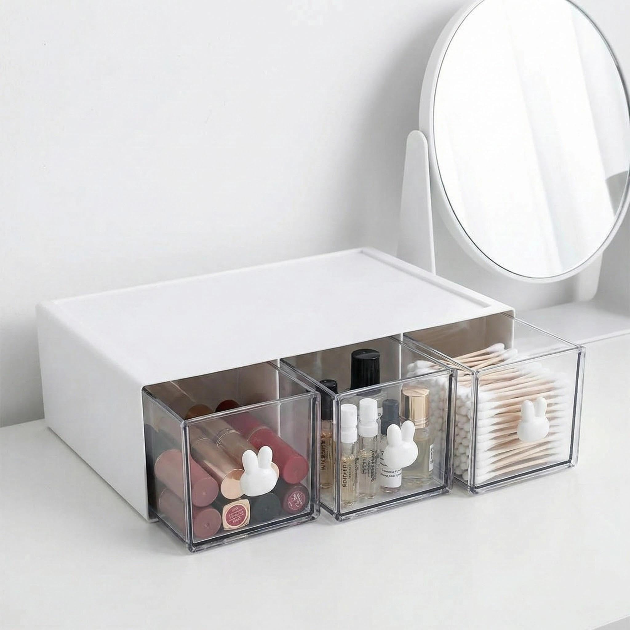 Cajonera para Té Blanca 23×17×8 cm | Caja de Té Transparente con 3 Cajones | Organizador Apilable de Plástico PP | Para Té, Café, Especias y Pequeños Objetos en Cocina/Oficina/Baño