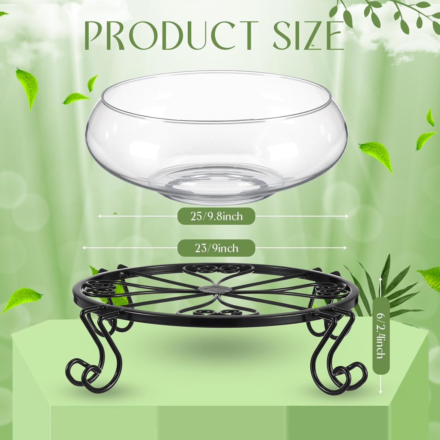 Baderke 2 Set Lotus Bowl Planter with Base Stand 9.8'' Hydroponic Planter Lotus Bonsai Bowl Glass Vase Flower Water Lily Narcissus Terrariums Planting for Home Office Indoors Table Centerpiece