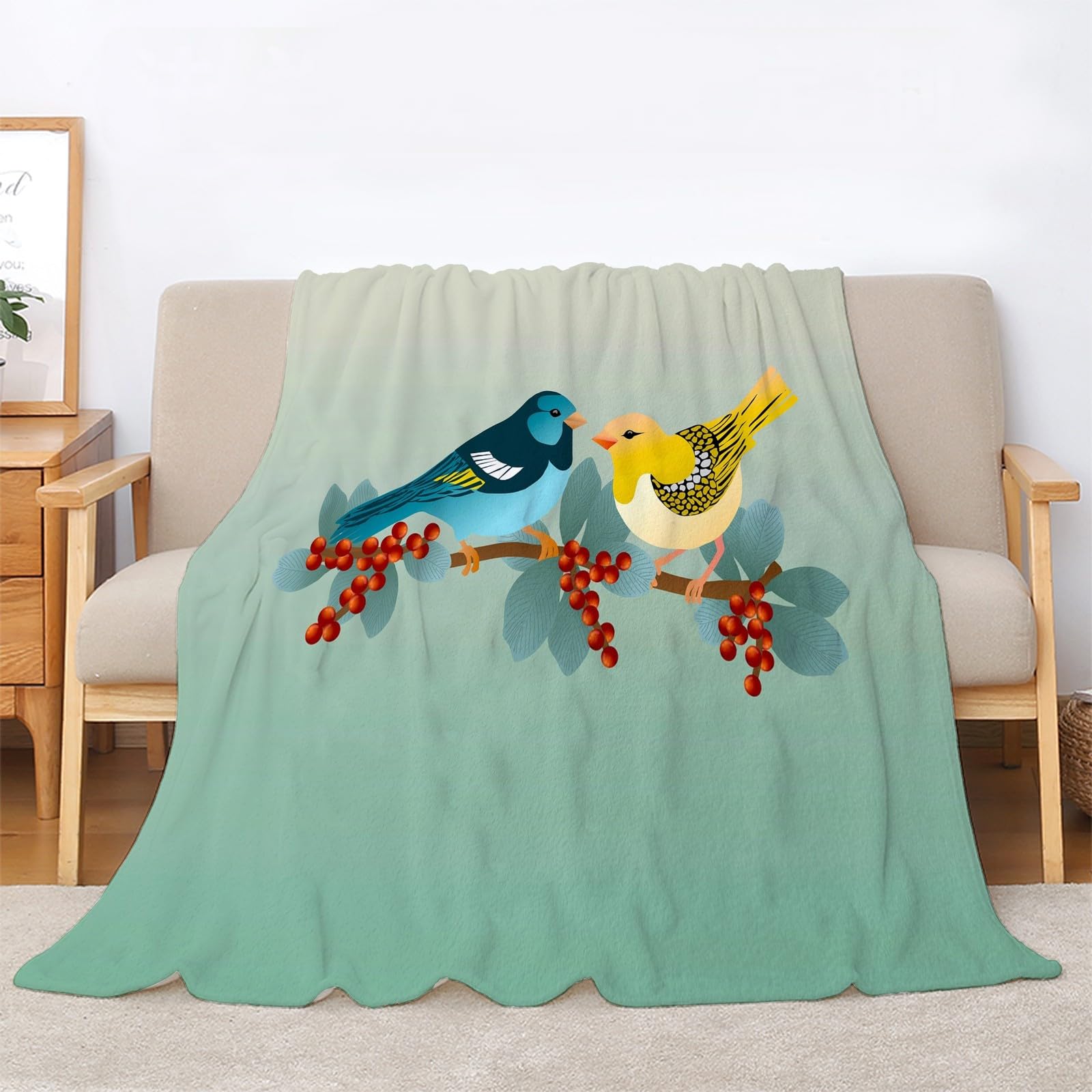 Koc z czerwonymi owocami kocyki dla ptaków koc na łóżko pojedyncze ciepło miękki koc na sofę flanelowy 180 x 200 cm na wszystkie pory roku