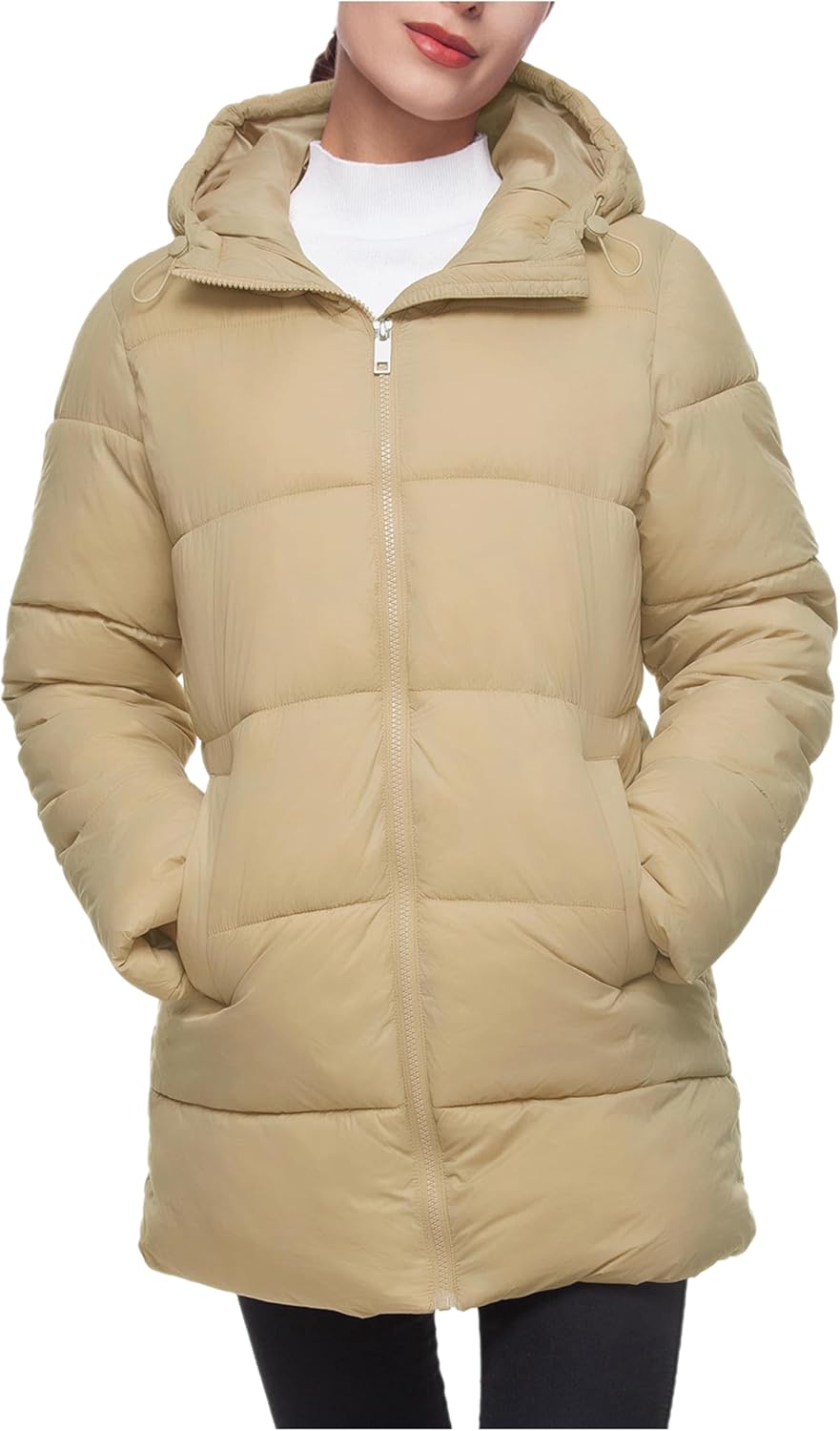 Rokka&Rolla Women's Lightweight Water-Resistant Puffer Jacket Hooded Winter Long Coat