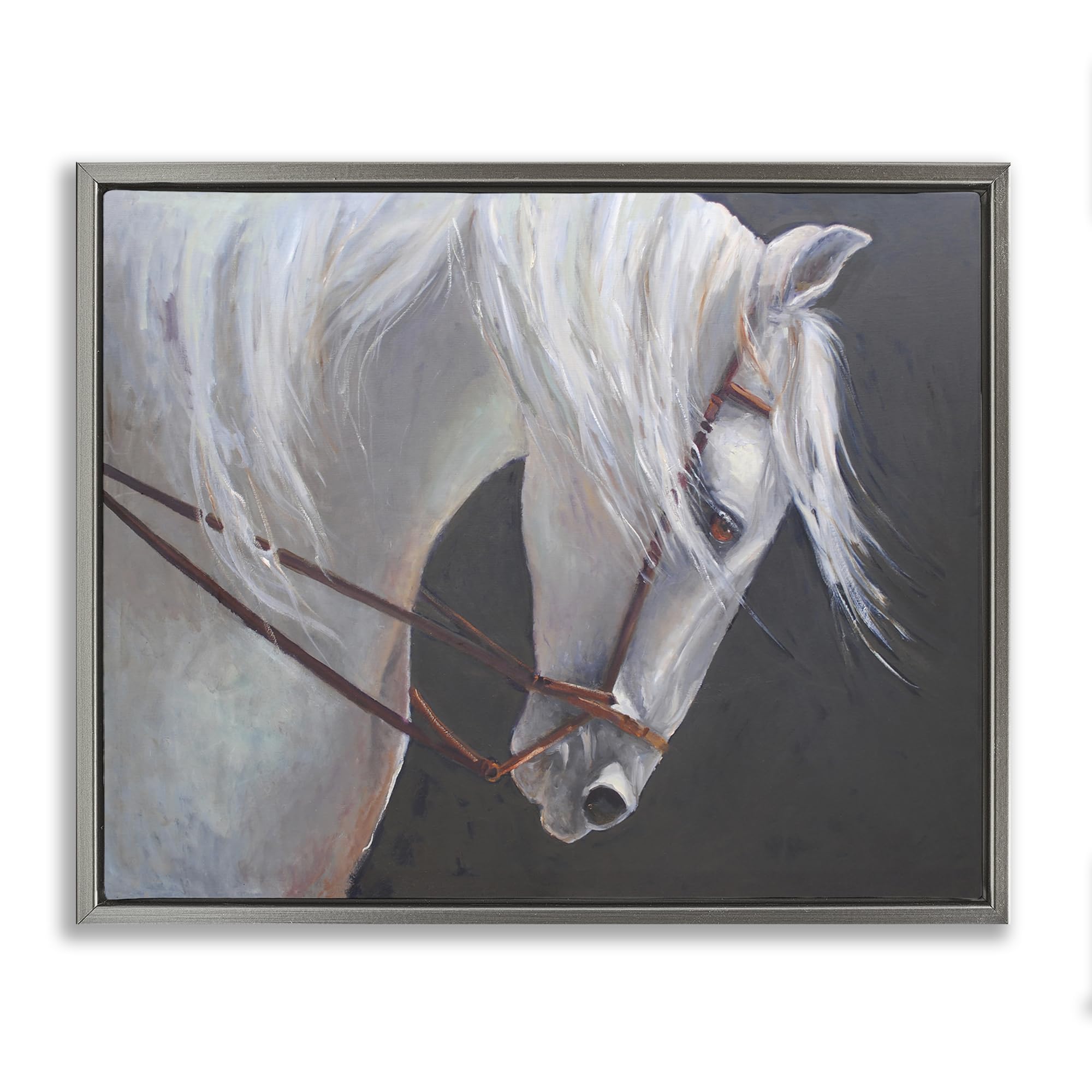 Stupell Industries Majestic White Horse Portrait 'Majestic White Mare', Floating Frame Canvas Art, Gray, 31 X 25 Inches, Easy To Hang And Sturdy, Made In Usa, By Jadei Graphics