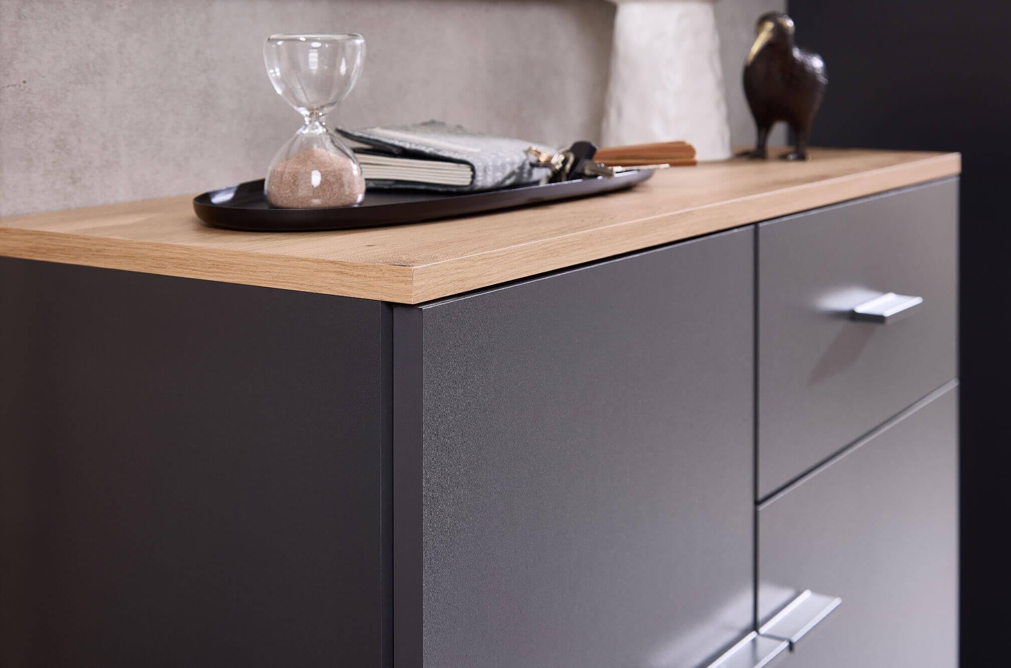 Garderoben-Set Como anthrazit/Artisan Eiche Nb. Flurgarderobe Wandgarderobe Paneel + Schuhschrank + Spiegel optional mit Hochschrank