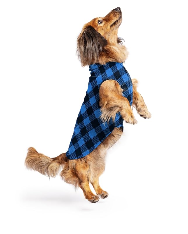 Casaco de fleece stretch para cães Gold Paw, Cobalt Buffalo Check, tamanho 12 (5,44–6,35 kg)