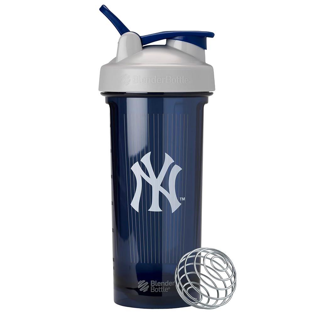 BlenderBottle Shaker Bottle Pro Series Perfect for Protein Shakes and Pre Workout, 28-Ounce, Grey/Blue (New York Yankees)