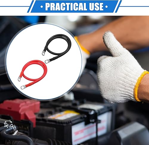 Miniatura 2 de 1 par de cables inversores de batería de cobre, calibre 4 AWG, cable de batería de 2 pies universal para automóvil, vehículo, RV, cobre puro,