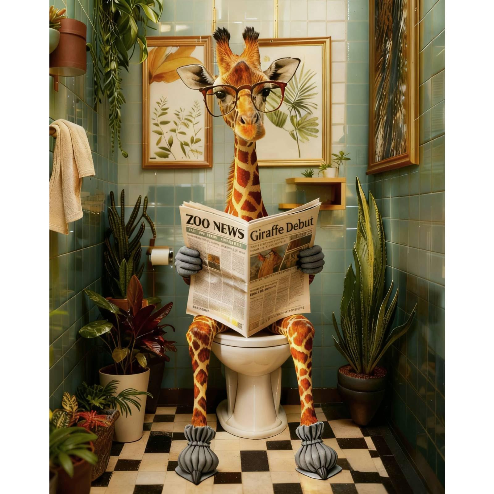 YarnWhimsy Paint by Numbers for Adults, Giraffe Painting by Number for Adults, Funny DIY Acrylic Paint by Numbers Kits Canvas for Home Wall Decor Gift, 40 x 50 cm