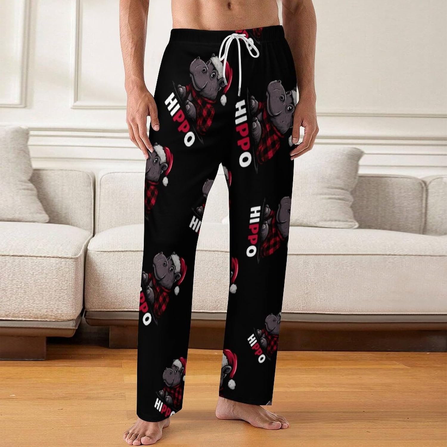 Christmas Hippo Buffalo Plaid Lounge Pajama Pants for Men Print Loungewear Bottoms Sleepwear Pj Sleep Pant 5X-Large