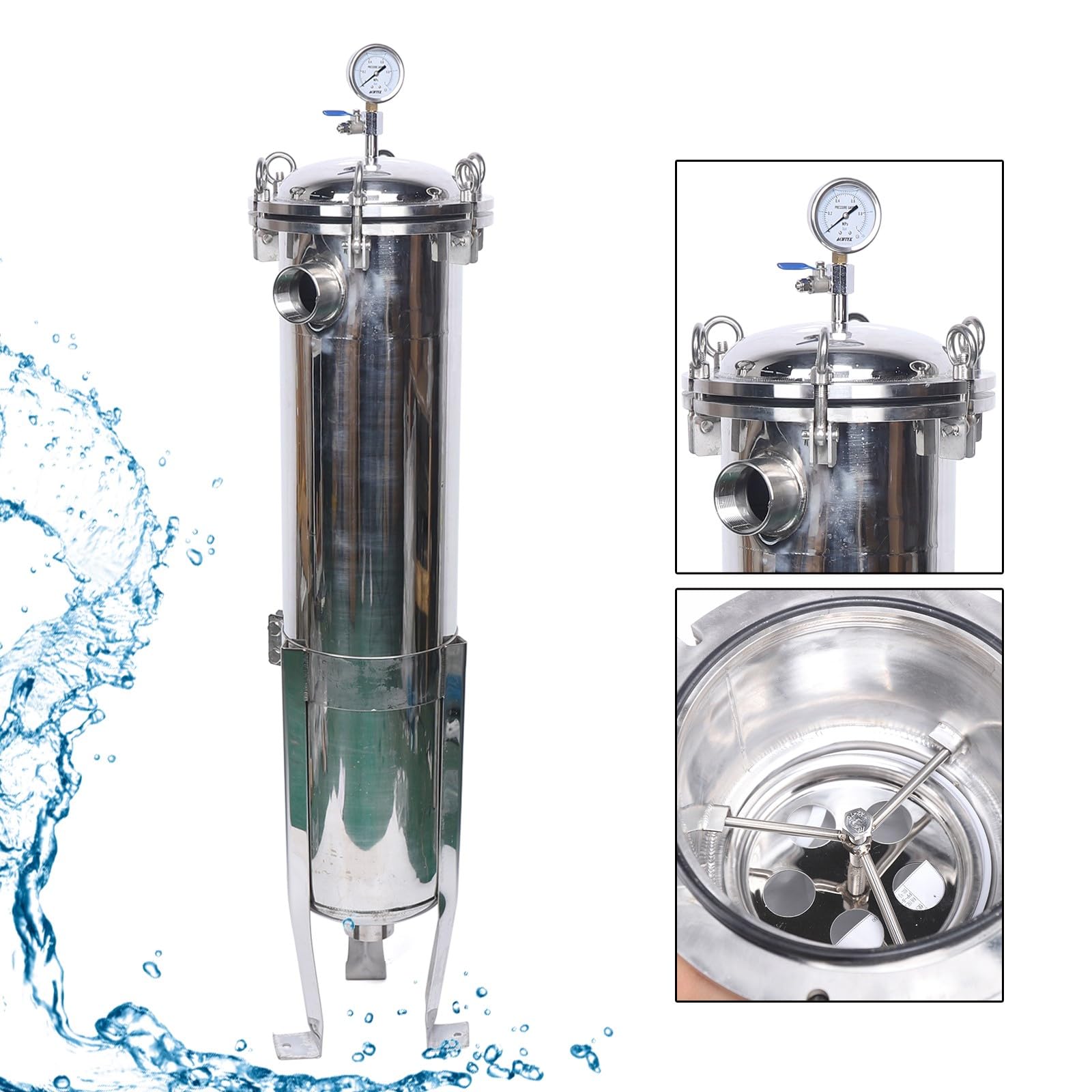 Purptarol 304 Stainless Steel Bag Filter, Water Filter Purification Equipment,1.0pa Bag Industrial Process Filter Housings in/Out High Pressure Tool